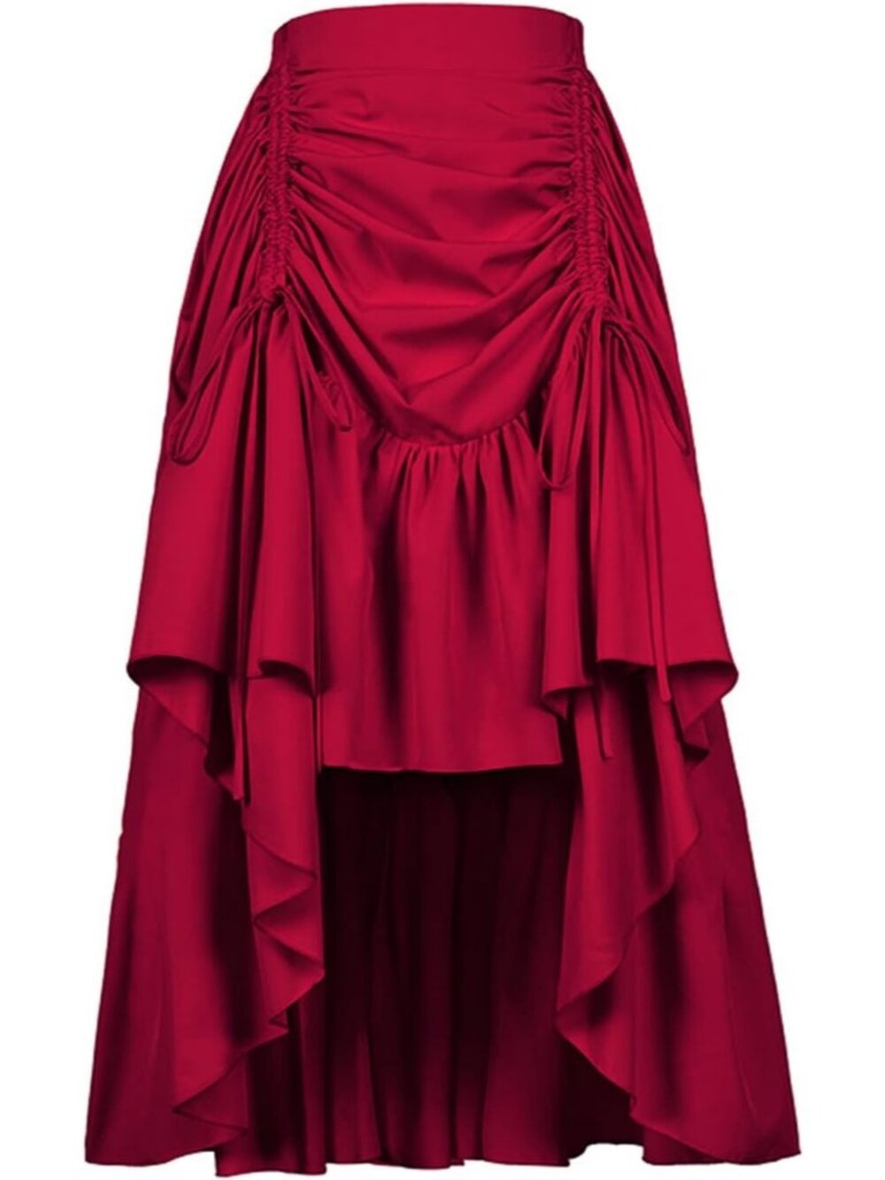Women's Renaissance Steampunk High Low Victorian Ruched Red Skirt